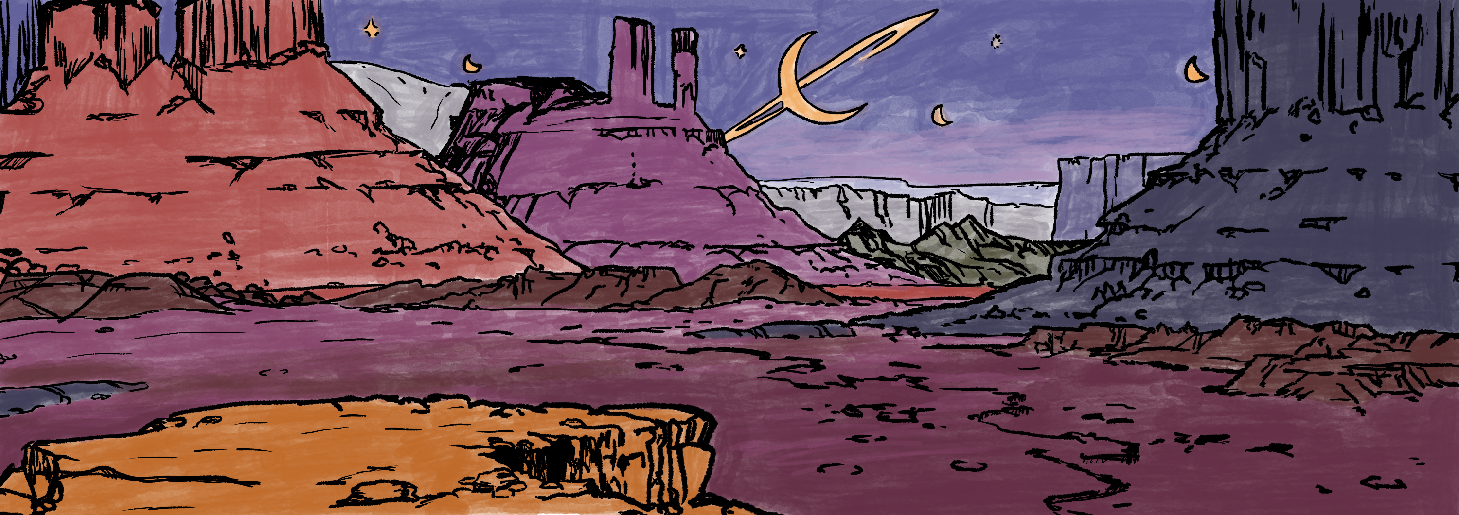 Spacescape study by me in the style of Bill Watterson